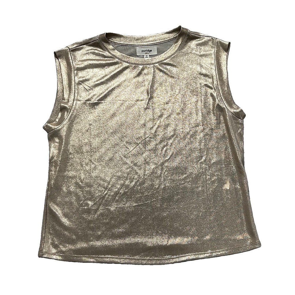 Porridge Women's M Shine Muscle Tee Top Gold Metalic Anthropologie